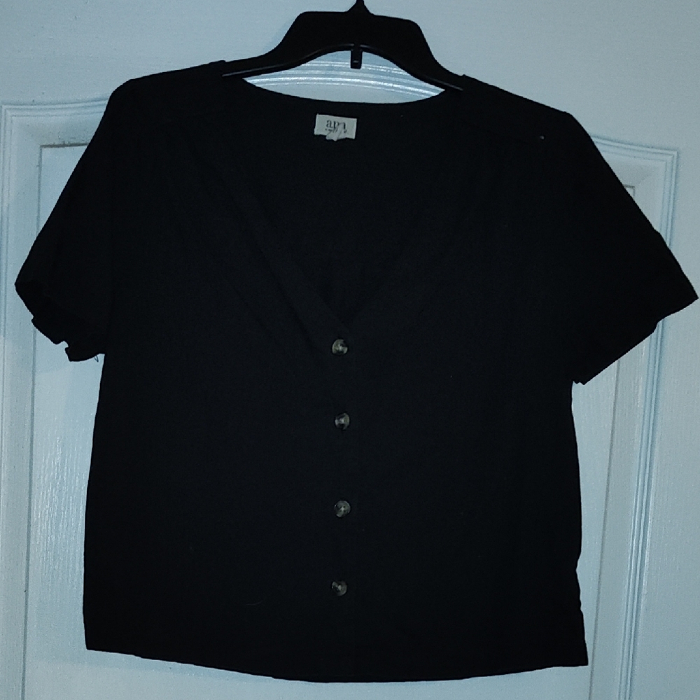 Black V-Neck Button-Up Top